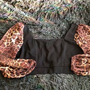 Black Crop top with leopard print sleeves